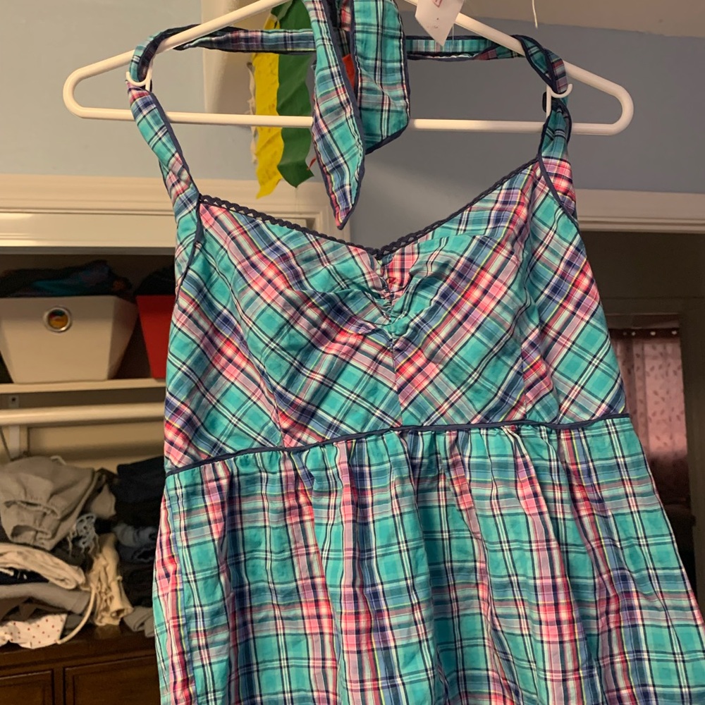 Plaid halter neck baby doll tank top